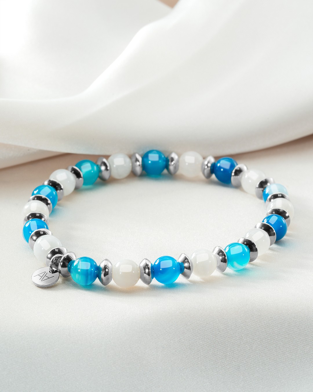 Packshot Bracciale Pietra di Luna e Agata BluCalma Emozionale