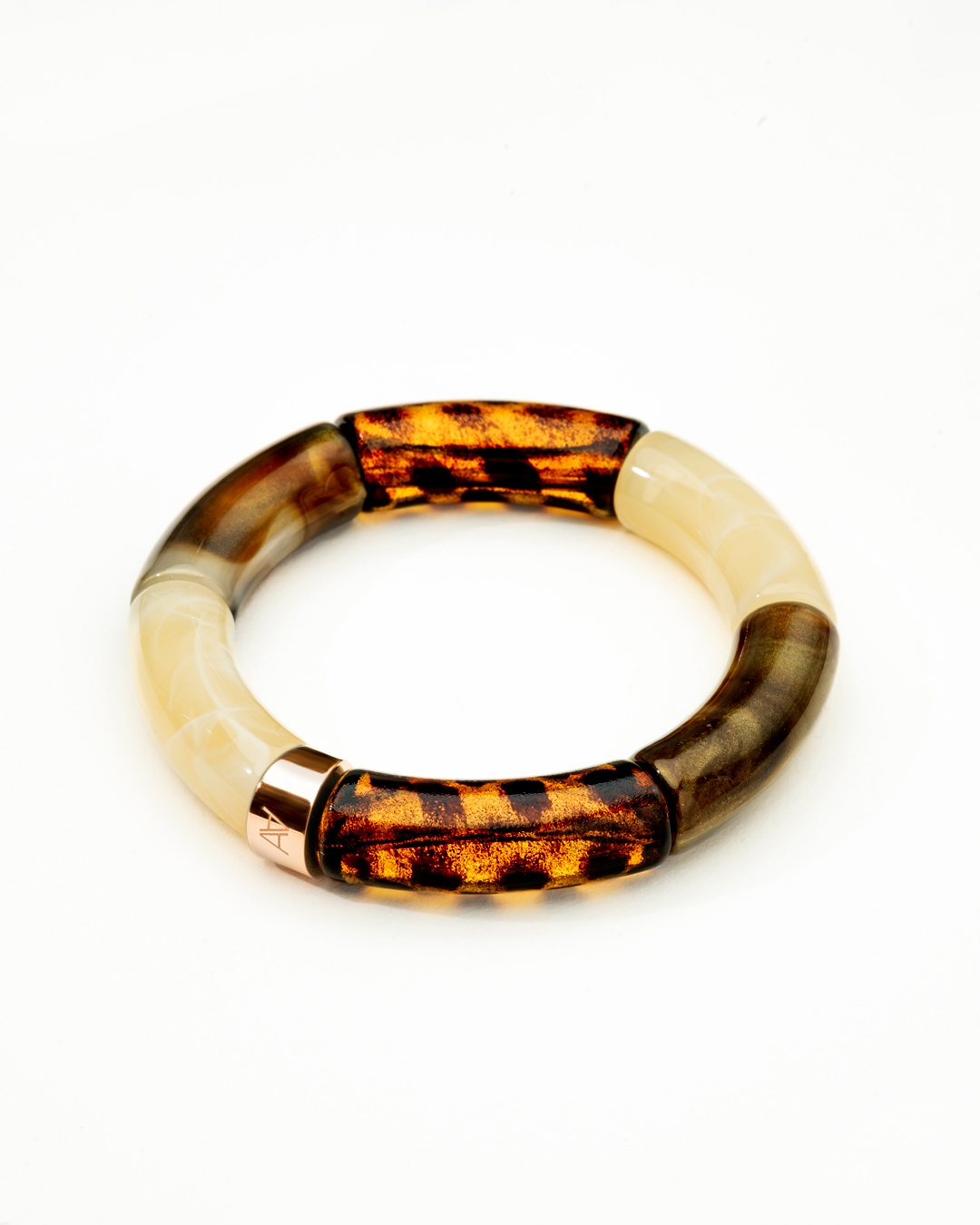 Packshot Bracciale Bagliori d’autunno Leopardo, beige marmorizzato e marrone petrolio Bova