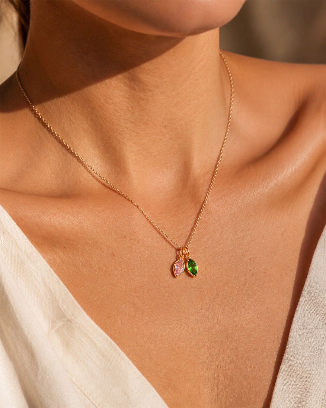 Ciondolo Zircone verde e rosa Fioraverde